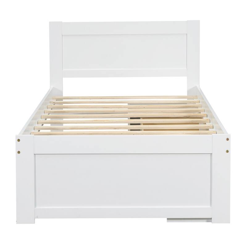 Platform bed with drawers and two shelves