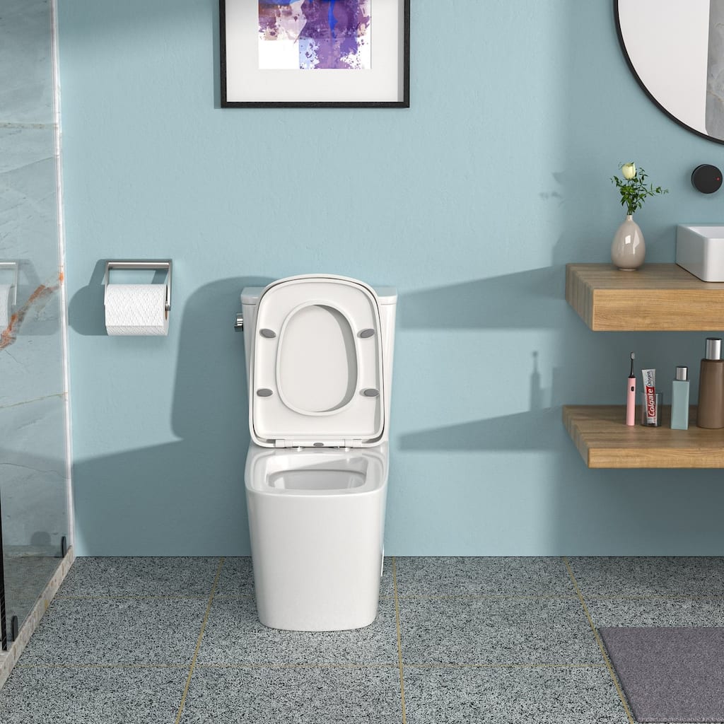 1-piece 1.28 GPF Single Flush Elongated Toilet in White Seat Included - 27" x 14" x 30"