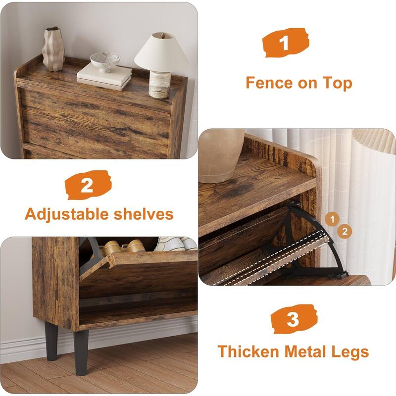 Drawer Wooden Shoe Cabinet with Adjustable Shelves