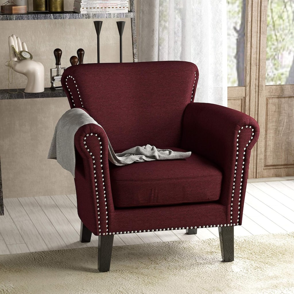 Roomfitters Tufted Nailhead Trim Club Chair, Modern Upholstered Accent Armchair for Living Room, Burgundy
