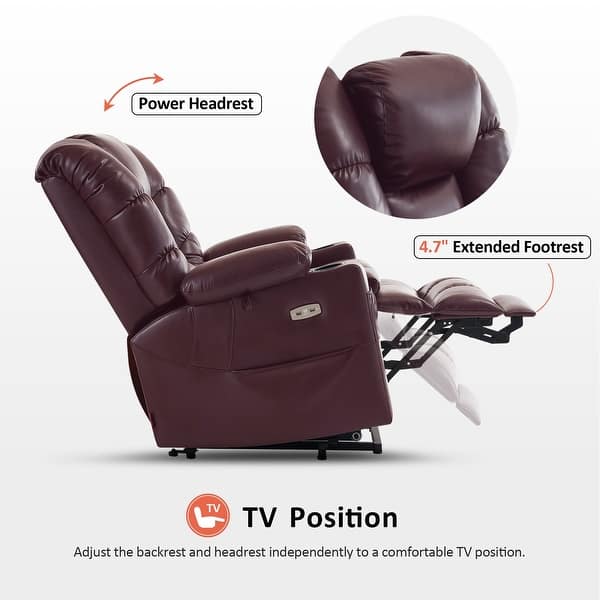 Big And Tall Lift Recliner MCombo Large Triple Motor Power Lift Recliner Chair With Massage And Dual Heating, Adjustable Headrest For Tall Elderly People, Faux Leather 7634 (Dark Grey, Large Electric Wheelchair