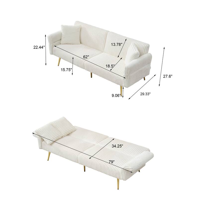 79 inch corduroy sofa bed, foldable double sofa bed