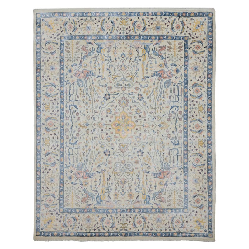 ECARPETGALLERY Hand-knotted Heritage Cream Silk, Wool Rug - 7'10 x 9'11