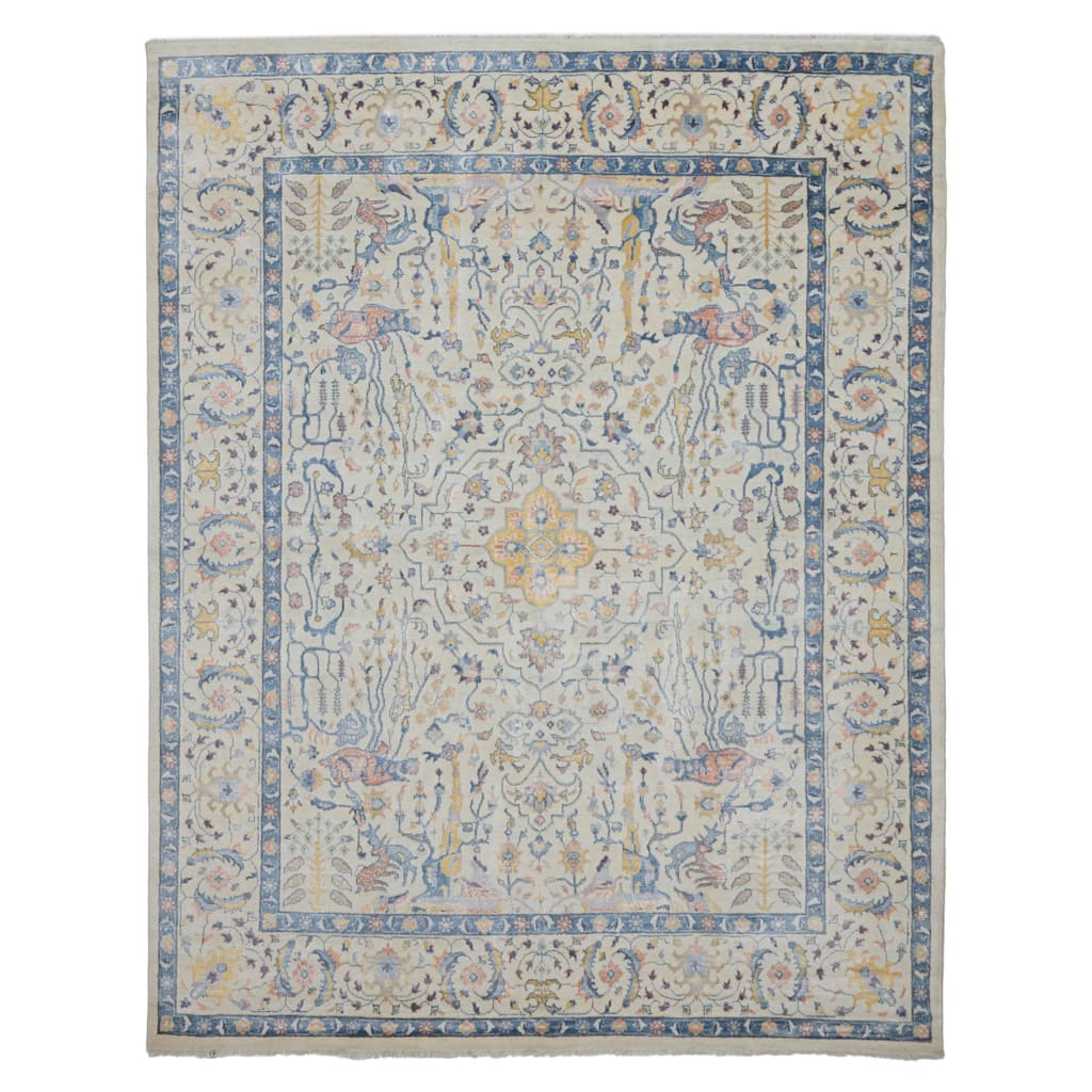 ECARPETGALLERY Hand-knotted Heritage Cream Silk, Wool Rug - 7'10 x 9'11