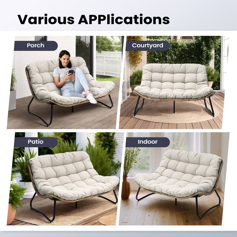 All-Weather Papasan PE Rattan Chair Single Loveseat Sets with Cushion For Indoor Outdoor