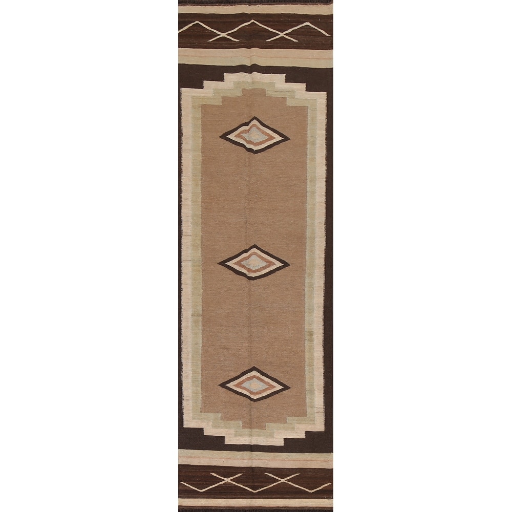 Natural Dye Kilim Oriental Wool Runner Rug Flat-weave Staircase Carpet - 3'2" x 12'9"