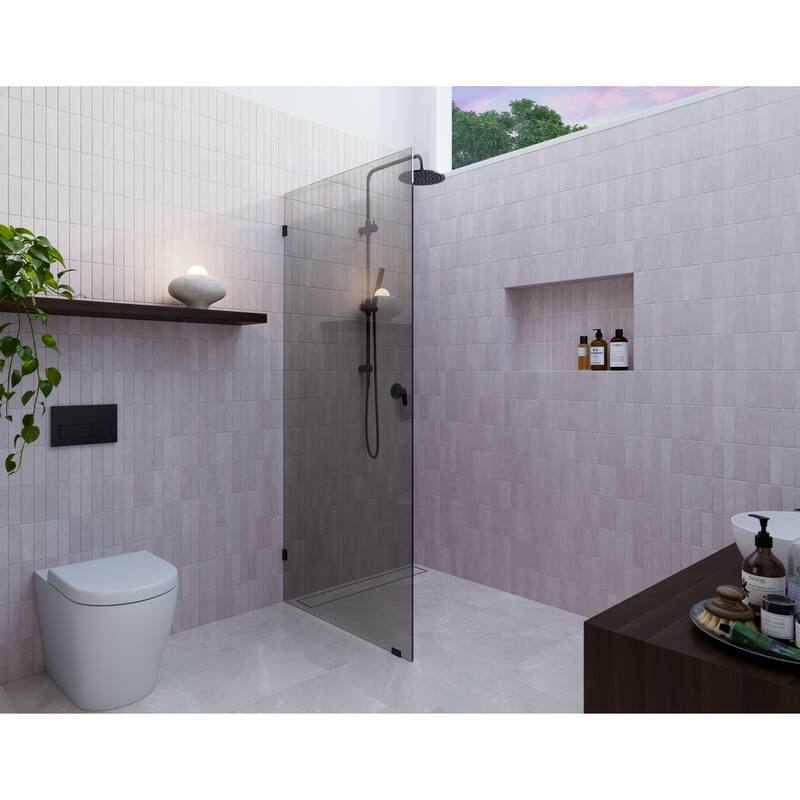 Ursa 30 in. x 78 in. Fully Frameless Glass Shower Panel - Single Fixed Panel with Gray Tint - Oil Rubbed Bronze