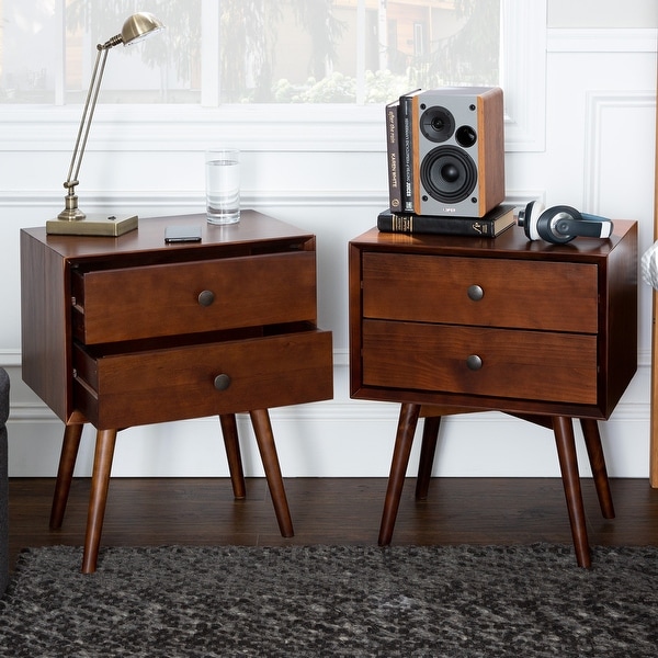 Middlebrook Mid Century Solid Wood 2 Drawer Nightstand Set of 2
