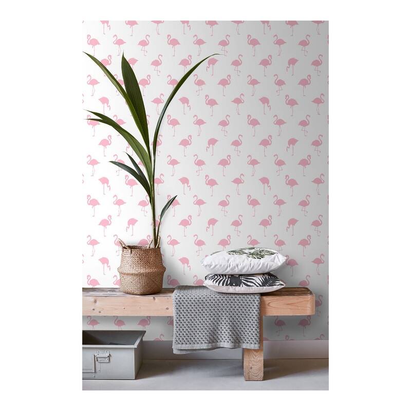 ESTA Home Lovett Pink Flamingo Wallpaper - 20.5 x 396 x 0.025