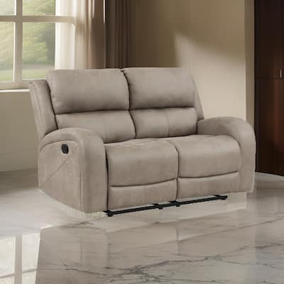 Patsy 62 Inch Manual Double Recliner Loveseat, Tufted Brown Microfiber