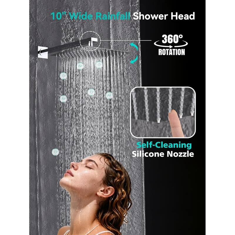 Lefton Shower System in Fahrenheit Display, 10” Overhead Shower Head with Handheld Spray Showerhead and Bathtub Faucet, SSWM2502