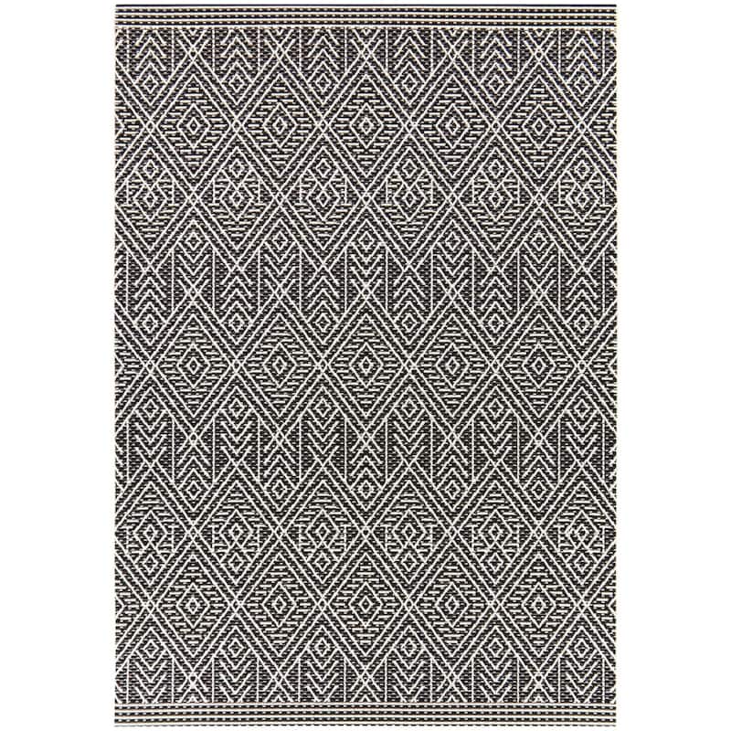 Letronne Tribal Diamond Patio Indoor/Outdoor Area Rug - 7'10" x 10' - Charcoal