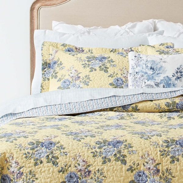Laura Ashley Linley Cotton Reversible King Quilt Set - On Sale