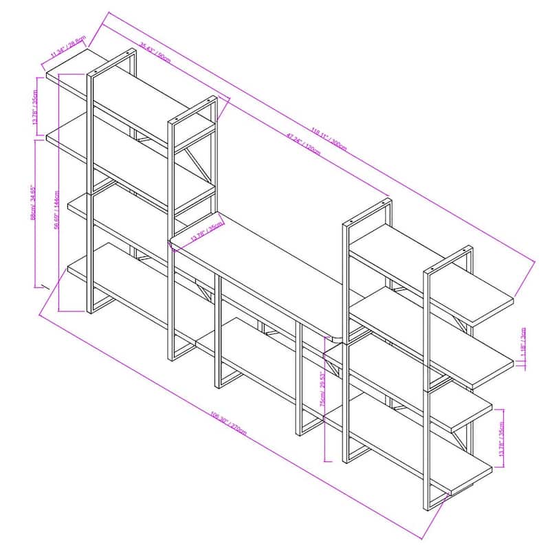 Davee Furniture Open Walnut Shelves 10-tier Entertainment TV Stand - 56.69*118.11*13.78 inches