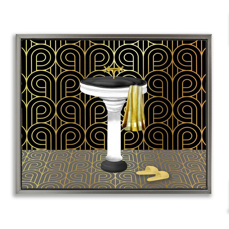 Stupell Bathroom Sink Deco Style Framed Floater Canvas Wall Art Design By Conrad Knutsen - 31 x 25 - Grey