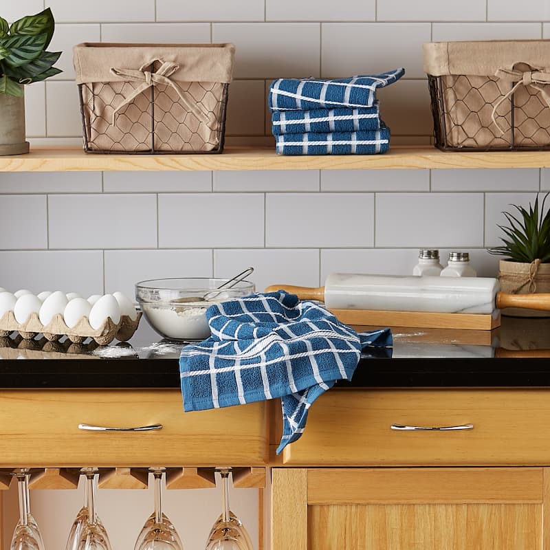 DII Solid Honey Gold Windowpane Terry Dishtowel 4 Piece