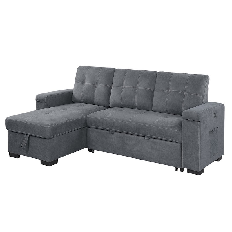 95 Inch Sleeper Sectional Sofa with Storage Chaise, USB Ports, Woven Gray - Grey - Symmetrical