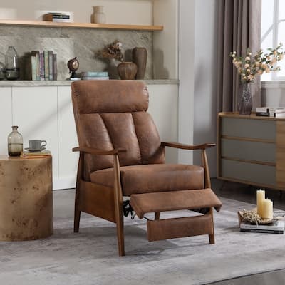 HOMEFUN Linen/Leather/Microsuede Upholstered Wood Frame Adjustable Recliner Lounge Armchair
