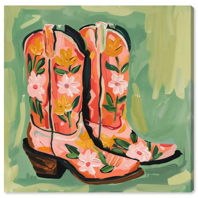 Wildflower Cowboy Boots Canvas by Art Remedy, Gallery Wrapped - 12" x 12"