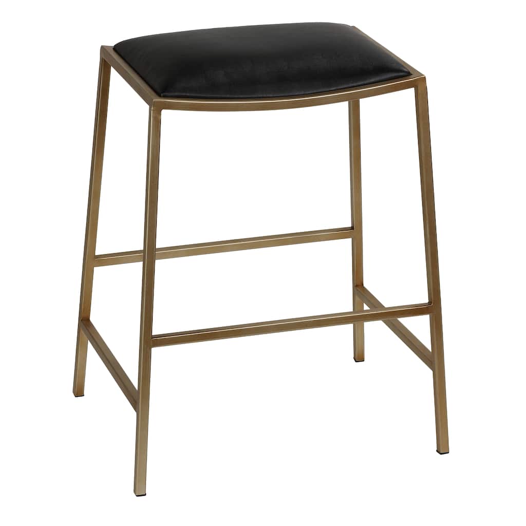 Hardi Counterstool Gold Metal Frame with Wide Black Seat, 25.5" Tall
