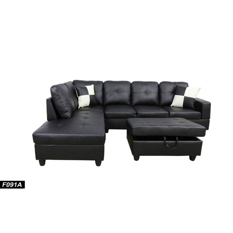 Coolroon 3-Pieces Sectional Sofa Set,Black(091)