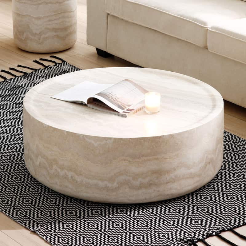Modern Coffee Table Minimalist Coffee Table Stylish Coffee Table with Faux Travertine Texture, for Living Room
