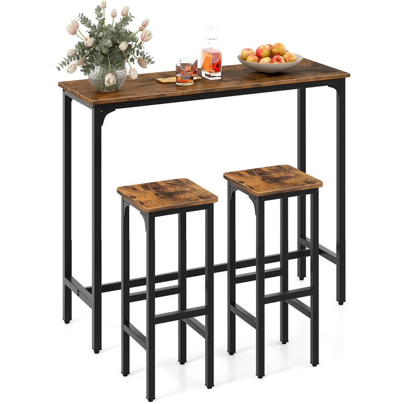 Gymax 3PCS Bar Table & Chairs Set Industrial Dining Breakfast Table