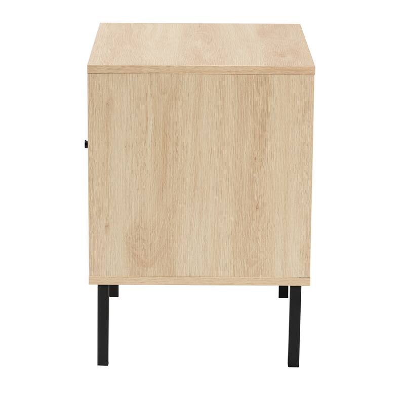 Baxton Studio Caterina Mid-Century Modern Transitional Natural Brown Finished Wood and Natural Rattan 1-Door End Table