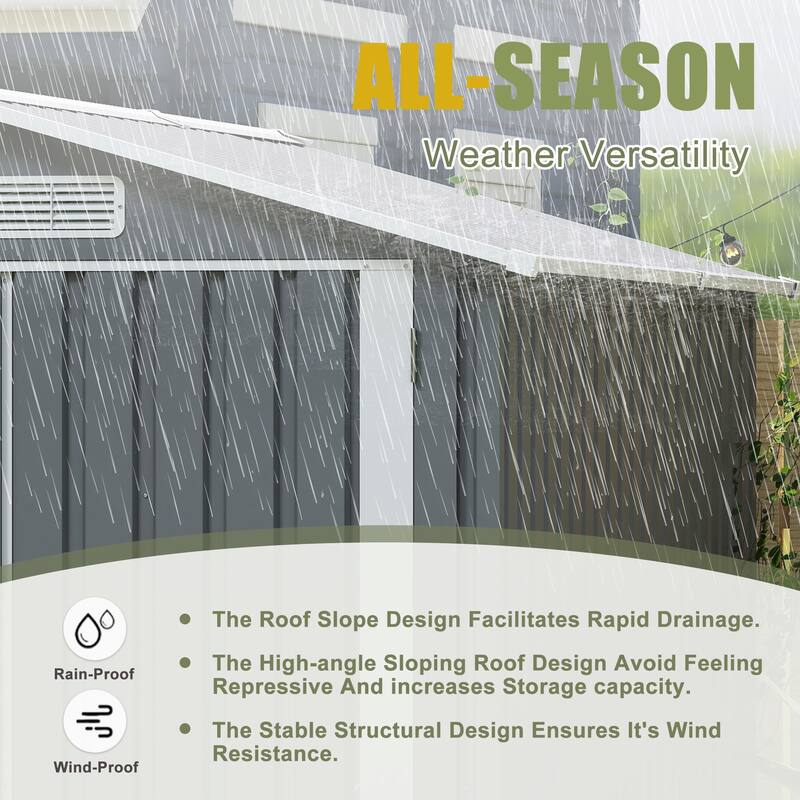 6x8FT Outdoor Steel Storage Shed with Clear Window, Lockable Doors, Compact Metal Tool Shed for Garden