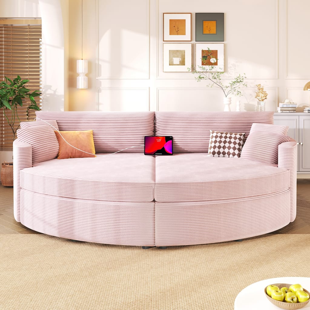 102.3" Sofa Bed Upholstered Sofa Couch with Deep Seat and USB Ports for Living Room