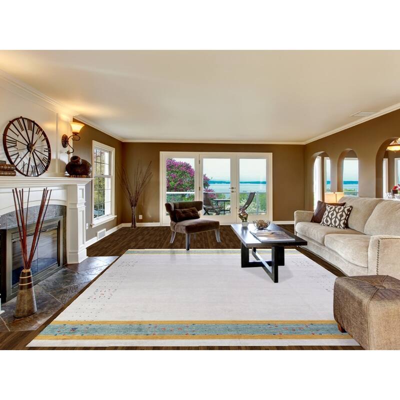 Hand Knotted Oriental 100% Wool Carpet Tribal Stripe Greys & Charcoal Gabbeh Area Rug - 12' 0'' X 9' 2''