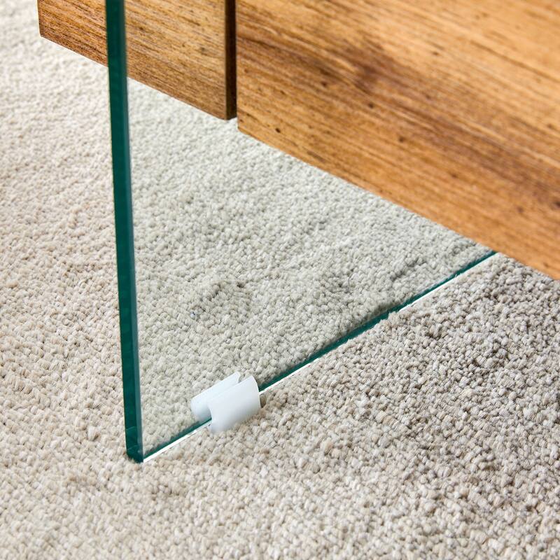 43.3 Inch Double Layer Coffee Table Storage Side Table with Open Storage Shelves, Drawers Glass Center Table End Table