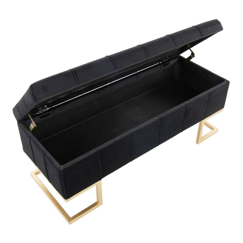 Silver Orchid Crossgar Velvet Storage Bench with Flip-Top Lid