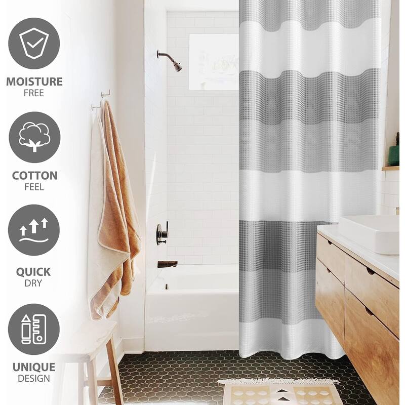 Modern Hotel Quality Striped Waffle Shower Curtain for Bathroom