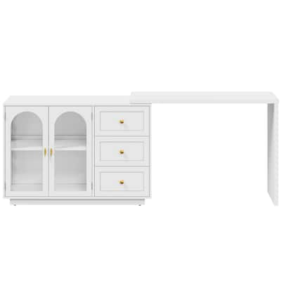 Extendable Makeup Vanity Desk with 3 Drawers & 2 Doors