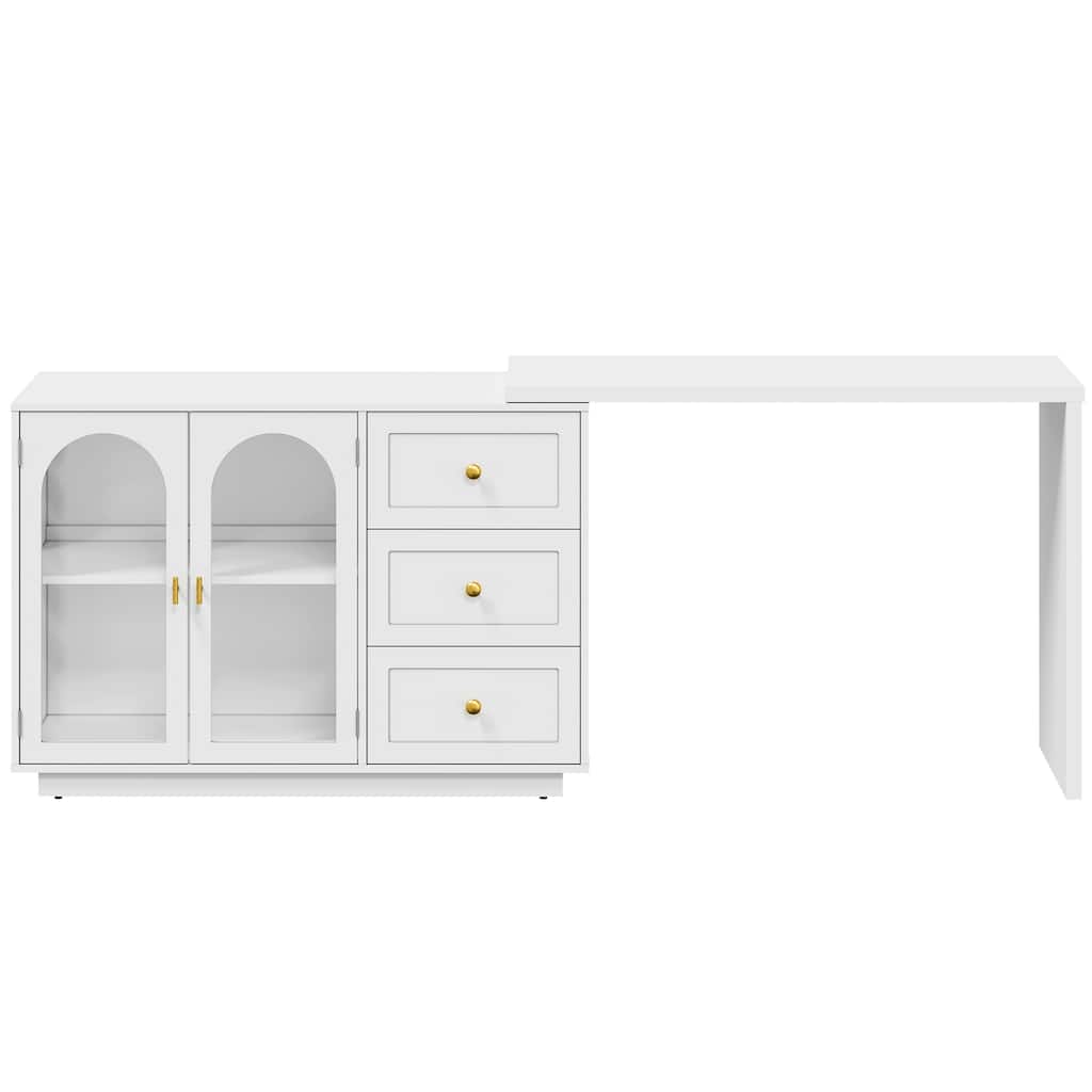 Extendable Makeup Vanity Desk with 3 Drawers & 2 Doors