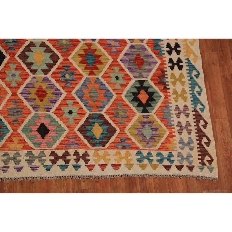 Multi-Color Kilim Oriental Area Rug Hand-Woven Wool Carpet - 8'9"x 11'4"