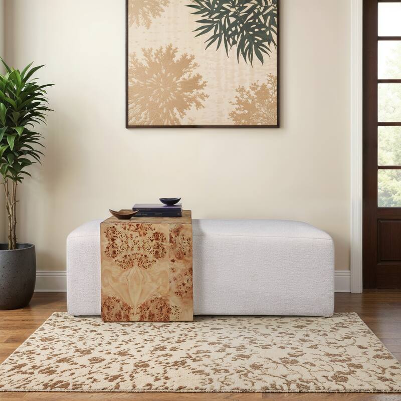 Modern Wooden and Non-Woven Fabric Bench with Detachable Table - Ivory