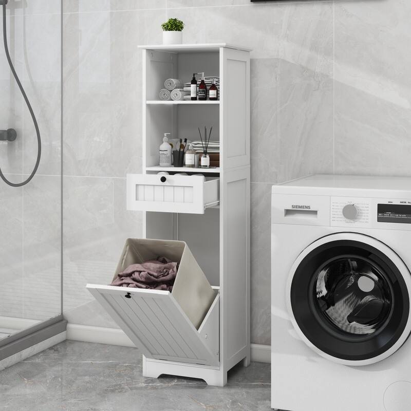 Modern One-Compartment One-Drawer Tilt-Out Laundry Sorter Cabinet - White
