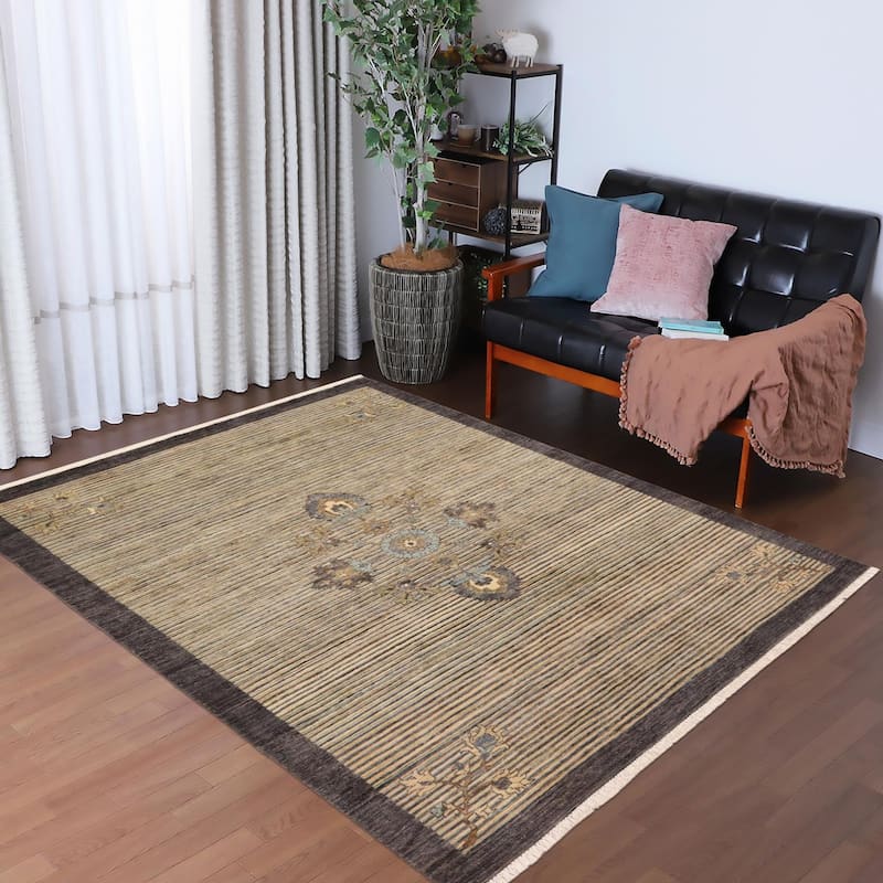 Rustic Heriz Ziegler Aaron Gray Blue Hand-Knotted Rug - 4'7'' x 6'6''