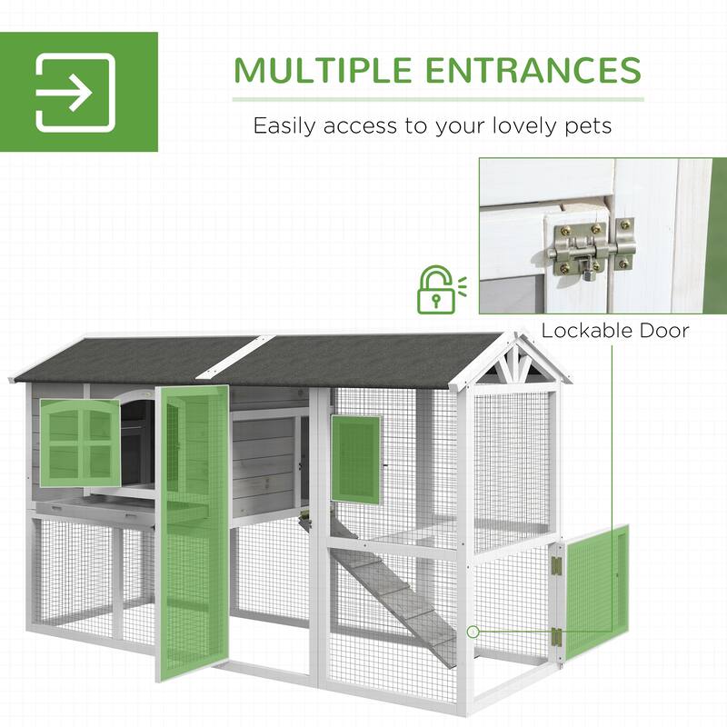 PawHut Wooden Chicken Coop with Run for 3 - 4 Chickens, Hen House with Nesting Box, Removable Tray, Outdoor Poultry Cage