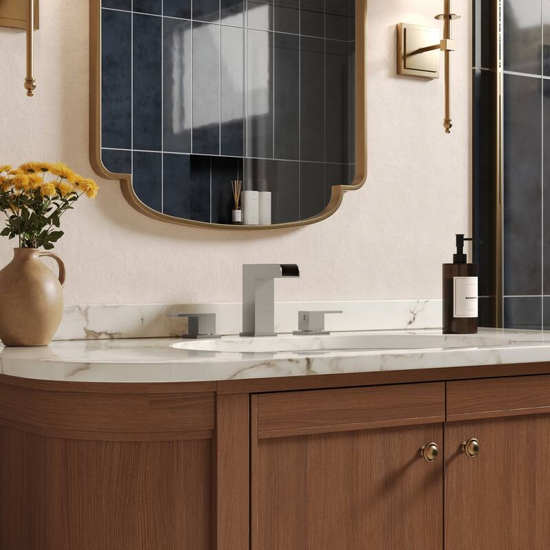 GRANDJOY 4" Waterfall Sink Faucet 3-Hole Stainless Steel Bathroom Faucet