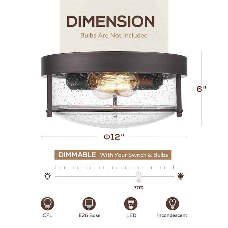 2-Light Farmhouse Flush Mount Ceiling Lights with Seeded Glass