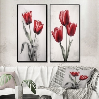 Designart "Tulip Dreams" Floral Framed Wall Art Set Of 2 - Red Gallery ...
