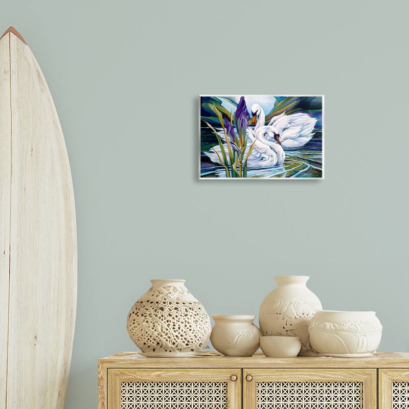 Stupell Swans with Abstract Pond Ripples Wall Plaque Art Design By Jody Bergsma