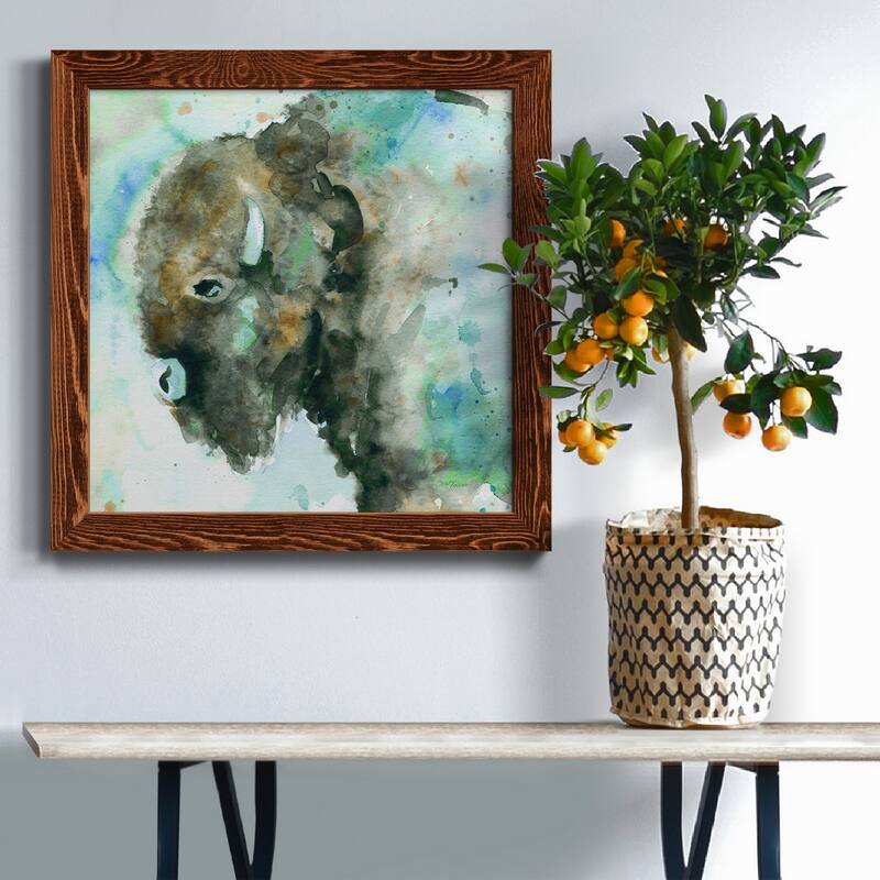 Buffalo On Blue-Premium Framed Canvas - Ready to Hang