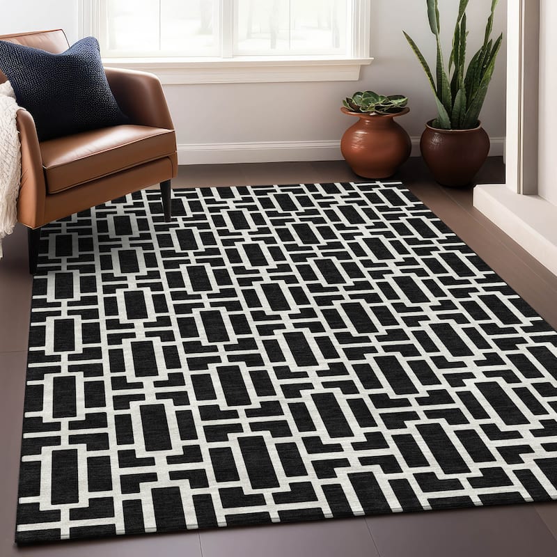 Premium Washable Super Soft Modern Geo Mayfield Rug - Black - 10' x 14'
