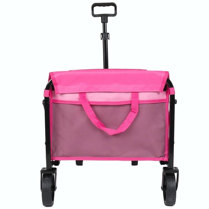 Collapsible Utility Wagon with Wheels, Lightweight Folding Cart with Cup Holders