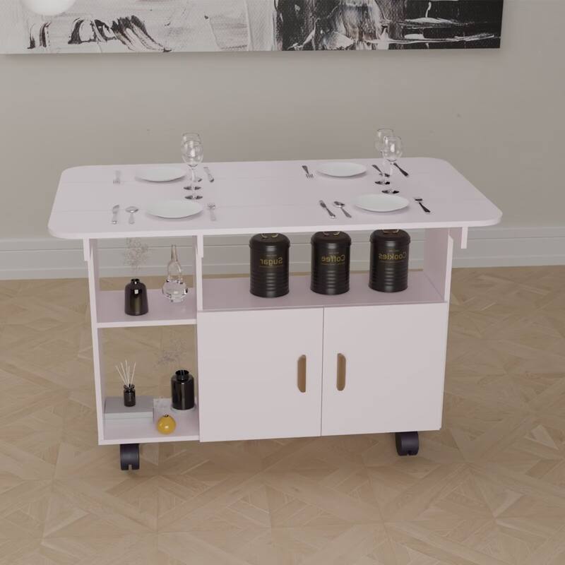 Rectangle Folding Dining Table with Wheels Kitchen Table with Drawer