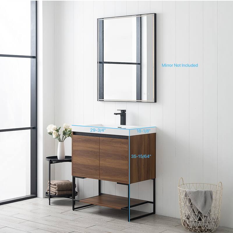 Freestanding Bathroom Vanity Set with Open Shelf & Acrylic Sink